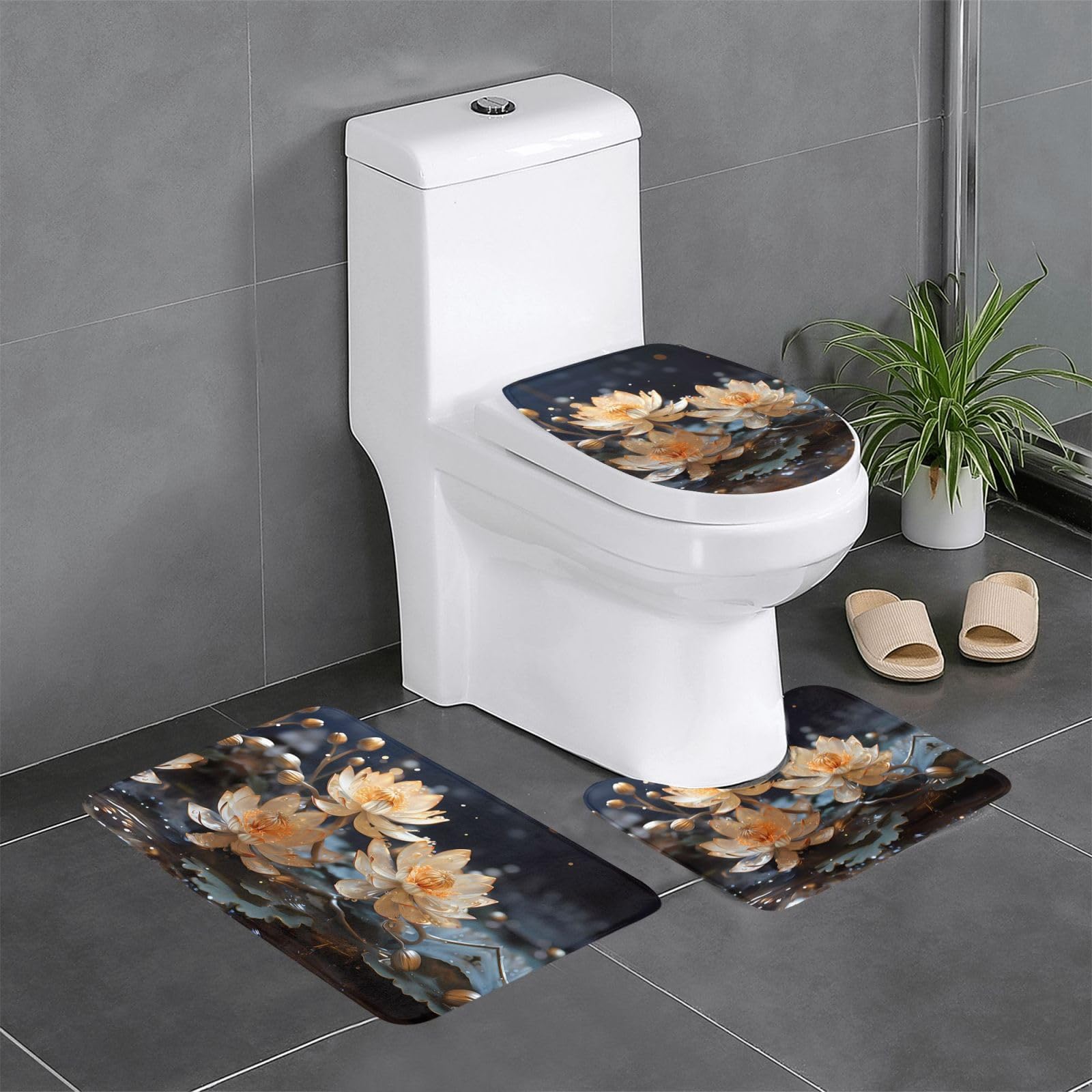 Tapis de salle de bain lot de 3 tapis contour ovale rectangulaire pour toilette et coiffeuse