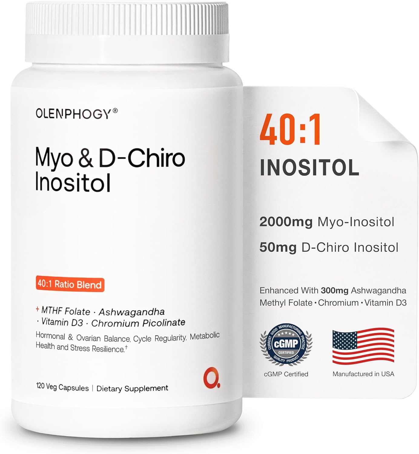 Myo-Inositol & D-Chiro Inositol Supplement for Women – Hormone Balance, Fertility & Ovarian Support- Ideal 40:1 Inositol Plus Ashwagandha, MTHF Folate, Vitamin D3 & Chromium - Non-GMO,120 Veg Capsules