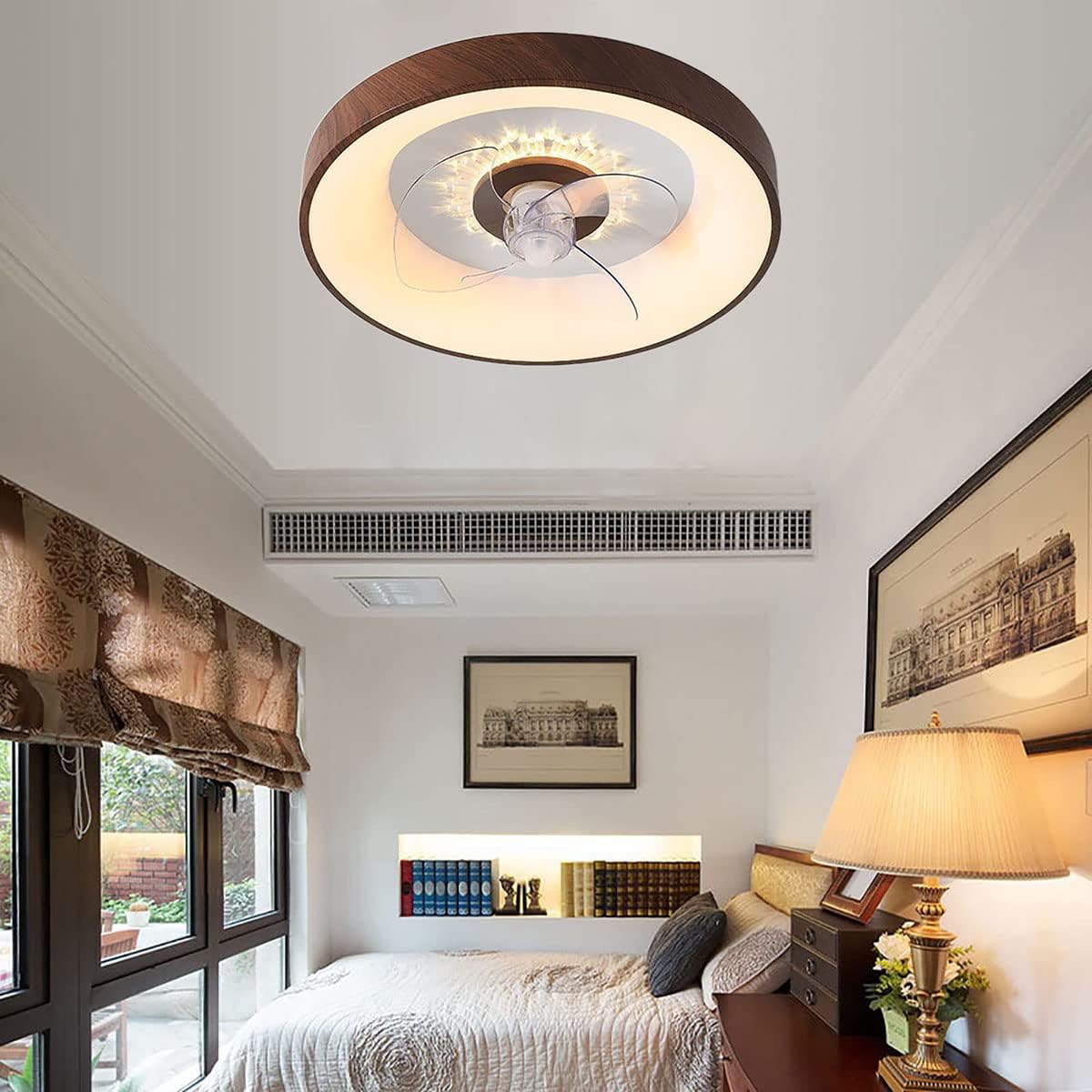 YUEGOO Ceiling Fans with Lamps,Ceiling Fans with Lights and Remote Control Bedrooms Fan Ceiling Light Living Room 56W Modern Dimmable Led Fan Light/B