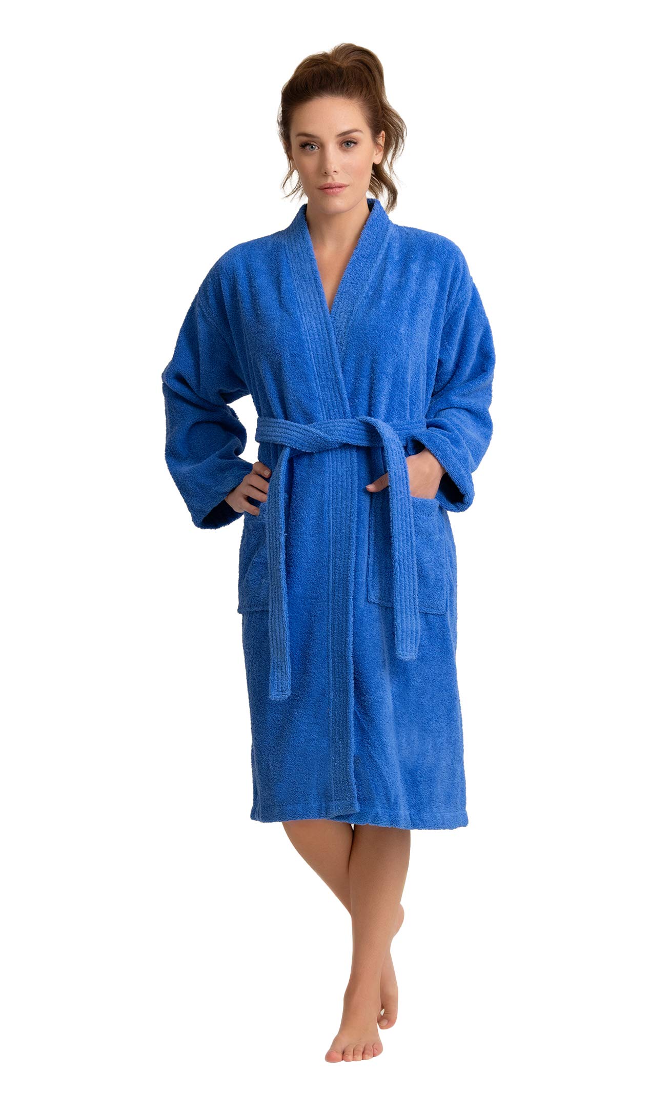Soft Touch Linen Women's Robe Terry Cloth Kimono Bathrobe Thick 100% Cotton