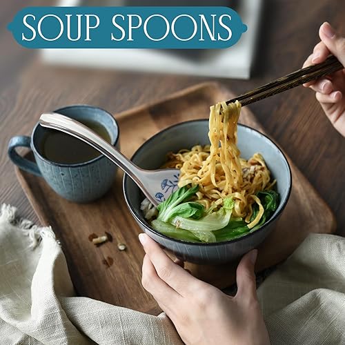 Miniatura 3 de 6 cucharas de sopa asiáticas de 6.5 pulgadas, cuchara de sopa de cerámica asiática con mango largo, cucharas de sopa chinas para cocina, bolas de