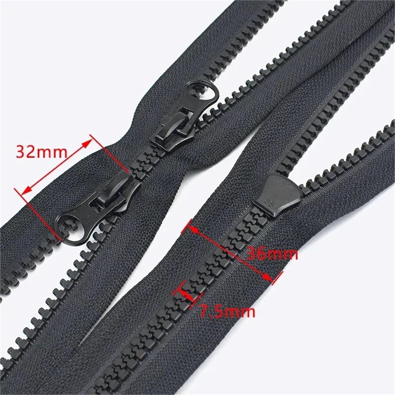 2Pcs 8# Resin Zipper 60-500cm Double Pull Open End Separable Zip for Jacket Coat Tent Repair DIY Sewing Craft Supplies(White,400cm)
