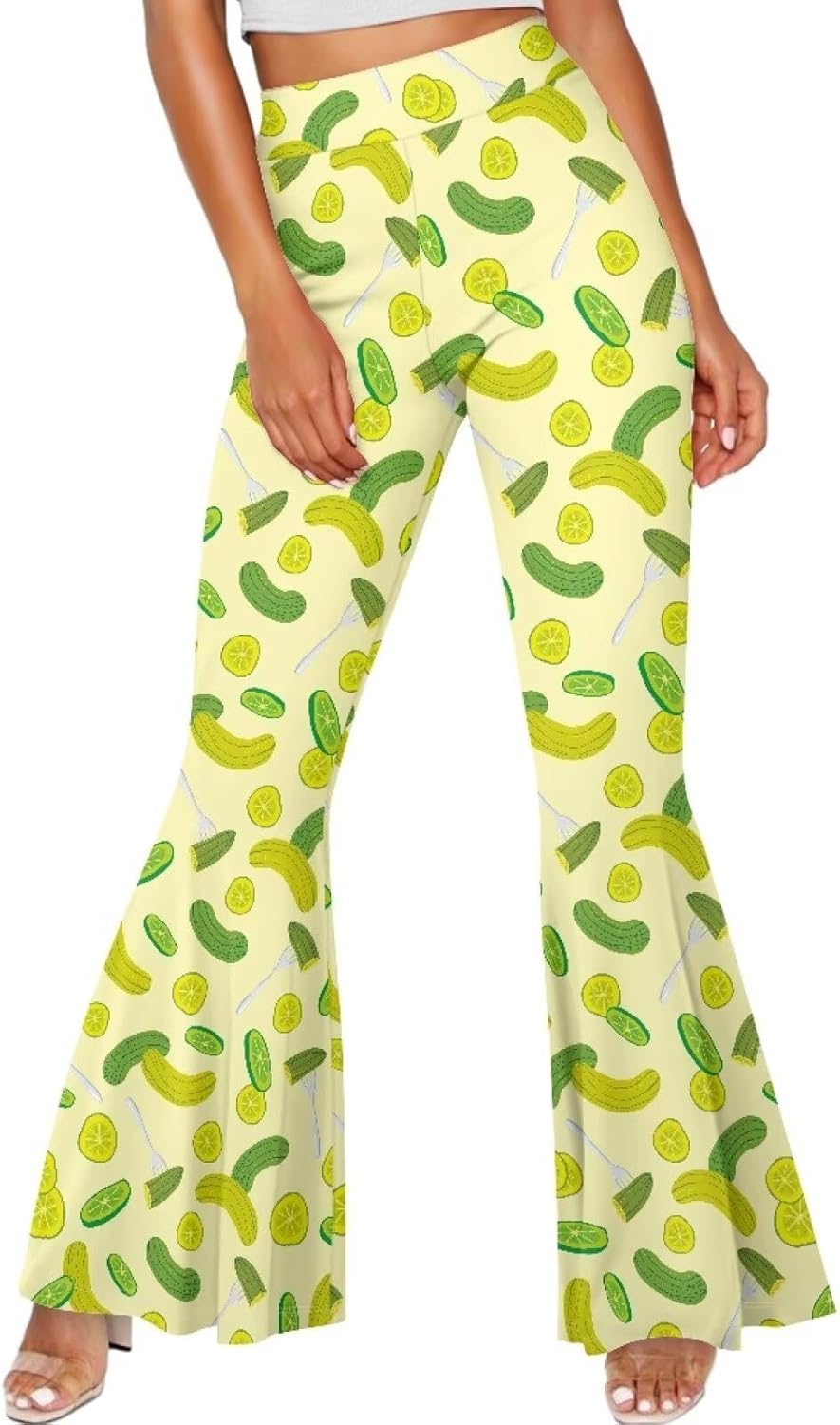 Funny Pickles Yoga Pants Womens Flared Leggings Flutter Hem High Waist Leggings Workout Pants Plus Size Trousers