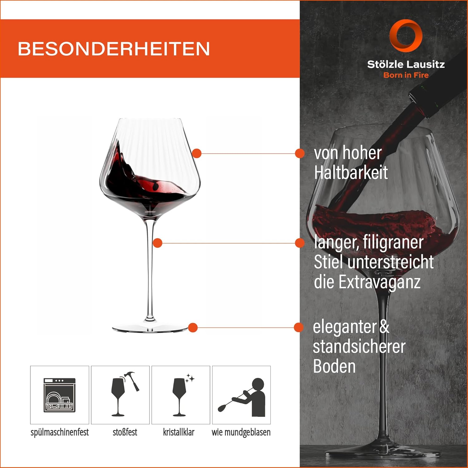 Stlzle Lausitz Burgundy Glasses Symphony/Red Wine Glass Set of 6 / Crystal Red Wine Glasses Large Bulbous/710ml