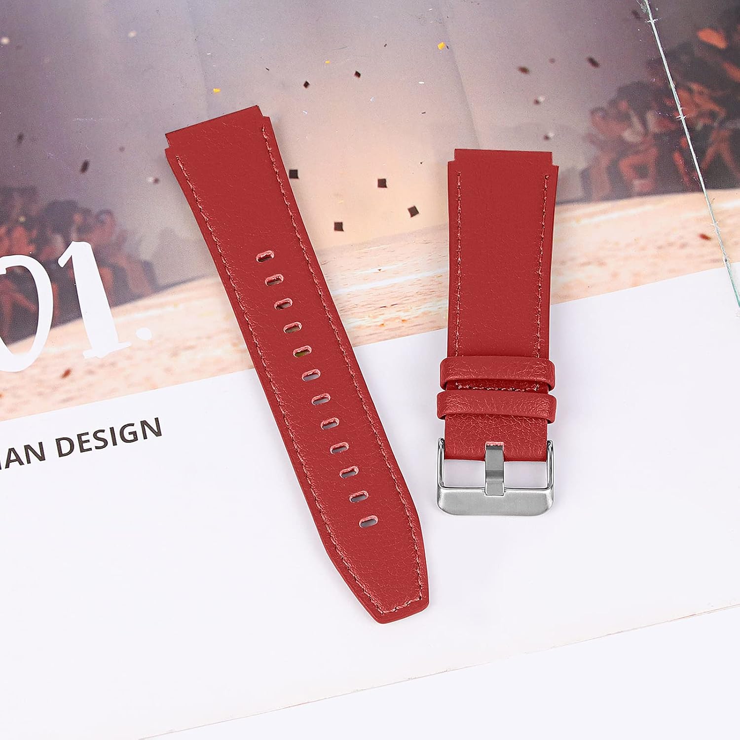 Leather Bands for Fitbit Versa Lite,KangPlus Women Leather Sport Bands Wristband with Metal Buckle Adjustable 5.5-8.1 inch Compatible for Fitbit Versa/Versa 2/Versa Lite - Red