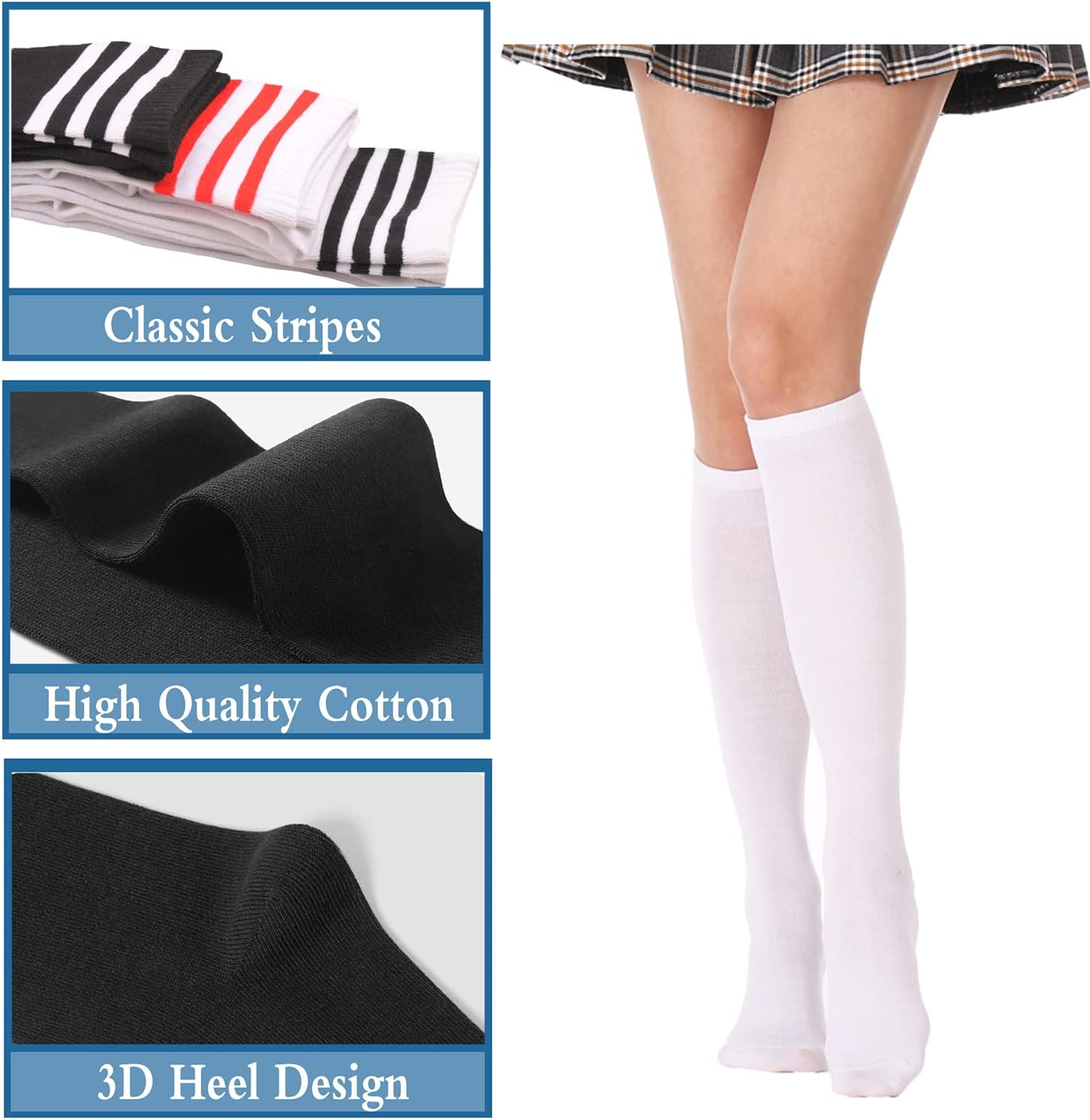 DOOVID Casual Knee High Socks for Women Tube Socks Elasticity Athletic Socks Thin Stripe Knee High Stockings