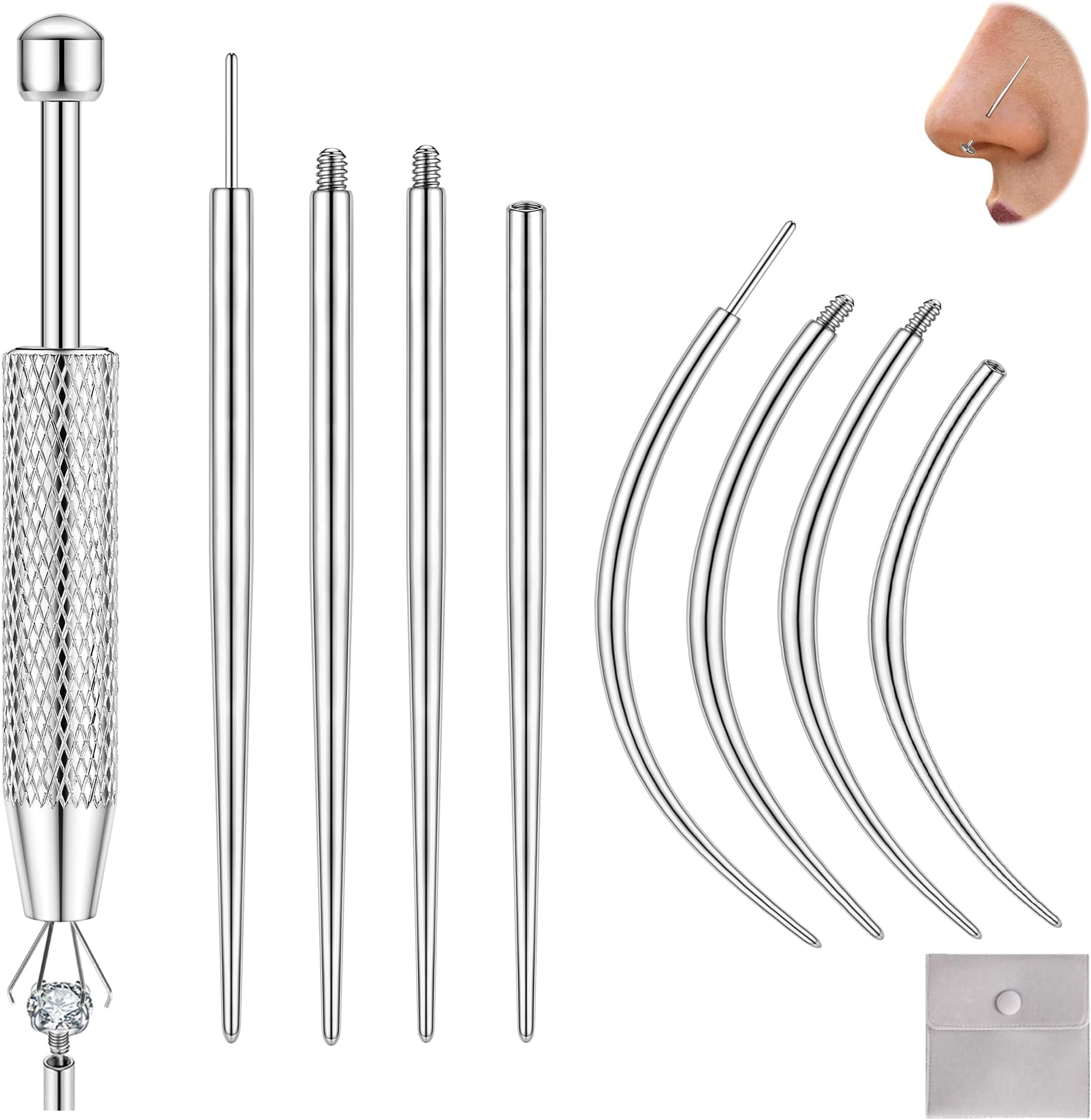Piercing Taper Insertion Tool Piercing Ball Grabber Tool Kit 14G 16G 18G 20G Body Piercing Changing Tool Internal/External Threaded/Push In Piercing Threader Tool for Ear/Nose/Navel/Lip