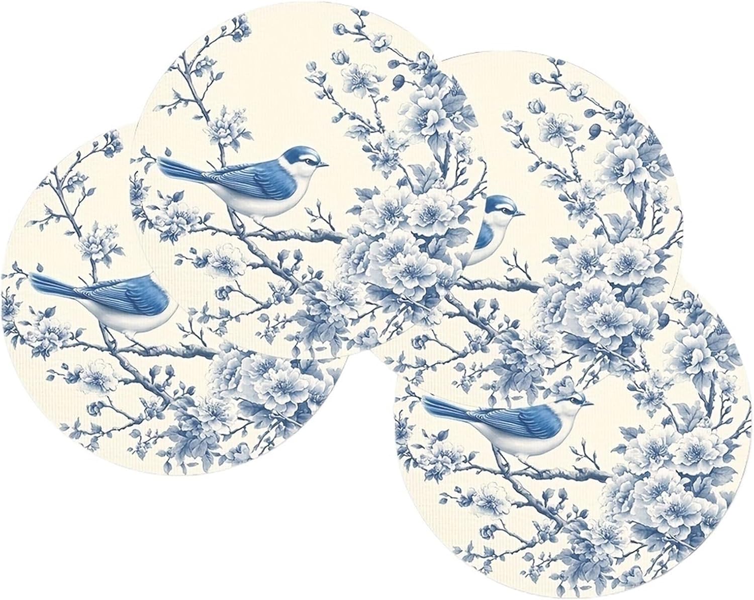 4PC Blue and White Flower and Bird Meal Mat Chinese Rural Style Table Decoration and Accessories