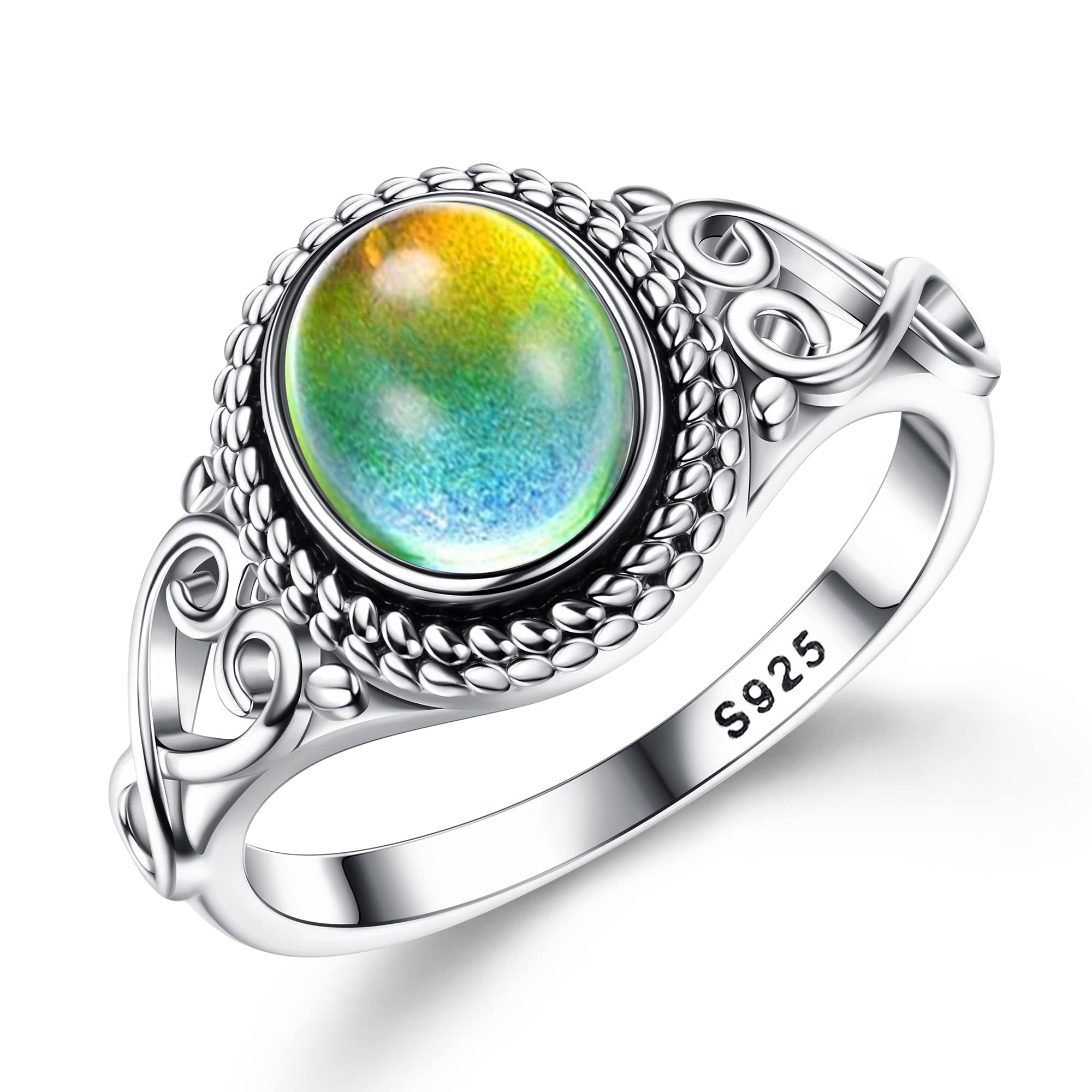Adramata Anillo Plata de ley 925 para Mujer Anillo Dedo Hipoalergénica Chapado en Oro de 18K Anillo de Humor con Cambio de Color Anillo Vintage Hecho a Mano Anillo Humor Plata Anillo para Mujer