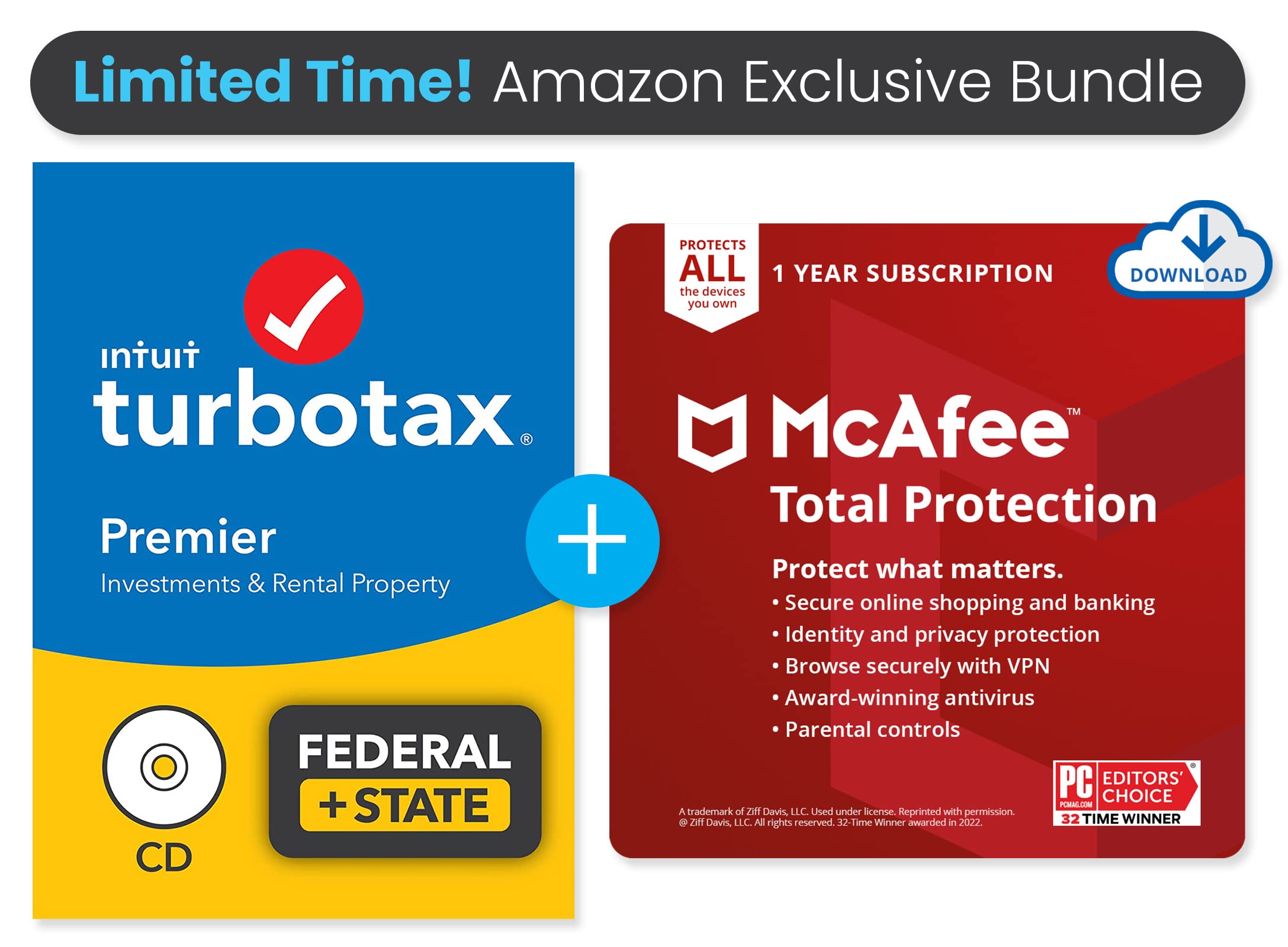 TurboTax Premier 2021 Tax Software | Federal and State [PC/Mac Disc] | PLUS McAfee Total Protection 