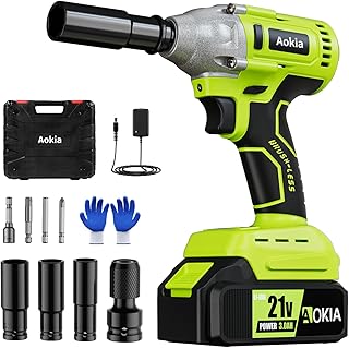 Aokia Power Cordless Impact Wrench - 1/2 inch, 21V Brushless Impact Driver Max Torque 240 Ft-lbs (320N.m), Impact Gun with 3.0Ah Li-ion Battery & Fast Charger, 3Pcs Impact Sockets for Car Home