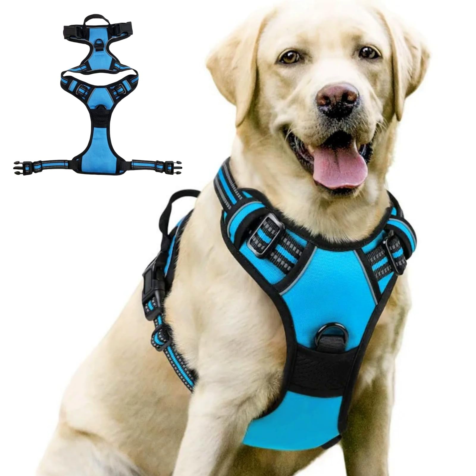 MEIION TrueSafe Anti Zieh Hundegeschirr für Mittelgroße und Große Hunde, Anti-Zug Brustgeschirr, Verstellbar, No Pull Atmungsaktiv mit Reflexstreifen, Sicheres Hundegeschirr in Blau, Größe L
