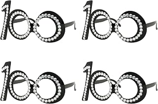 Dekorationen zum 100. Geburtstag – 4 Stück "100 Years Old" lustige Brillen, Schultage, Foto-Requisiten, schwarze Brille mit Strass-Rahmen, Party-Dekorationen zum 100. Jahrestag, Brillen, Partyzubehör