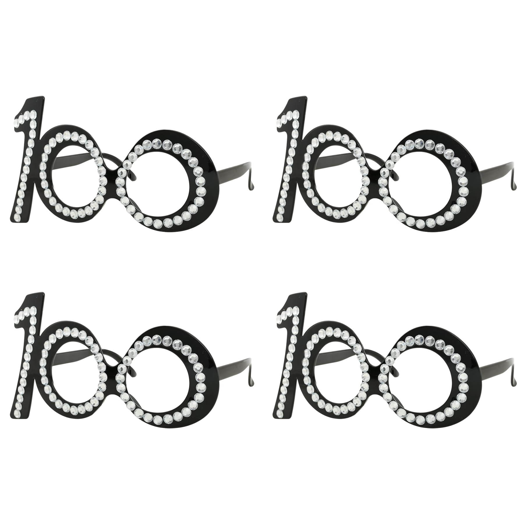 100th Birthday Decorations - 4PCS "100 Years Old" Fun Glasses, Days of School Photo Booth Props, Black Glasses with Rhinestones Frame, 100th Anniversary Party Decorations, Eyeglasses Party Supplies