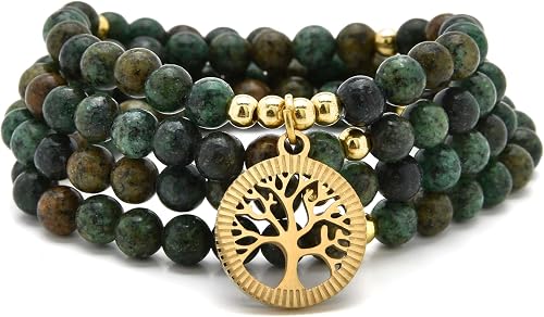 oasymala Meditation Accessories, 108 Mala Beads, Gold Tree of Life Charm, Yoga B