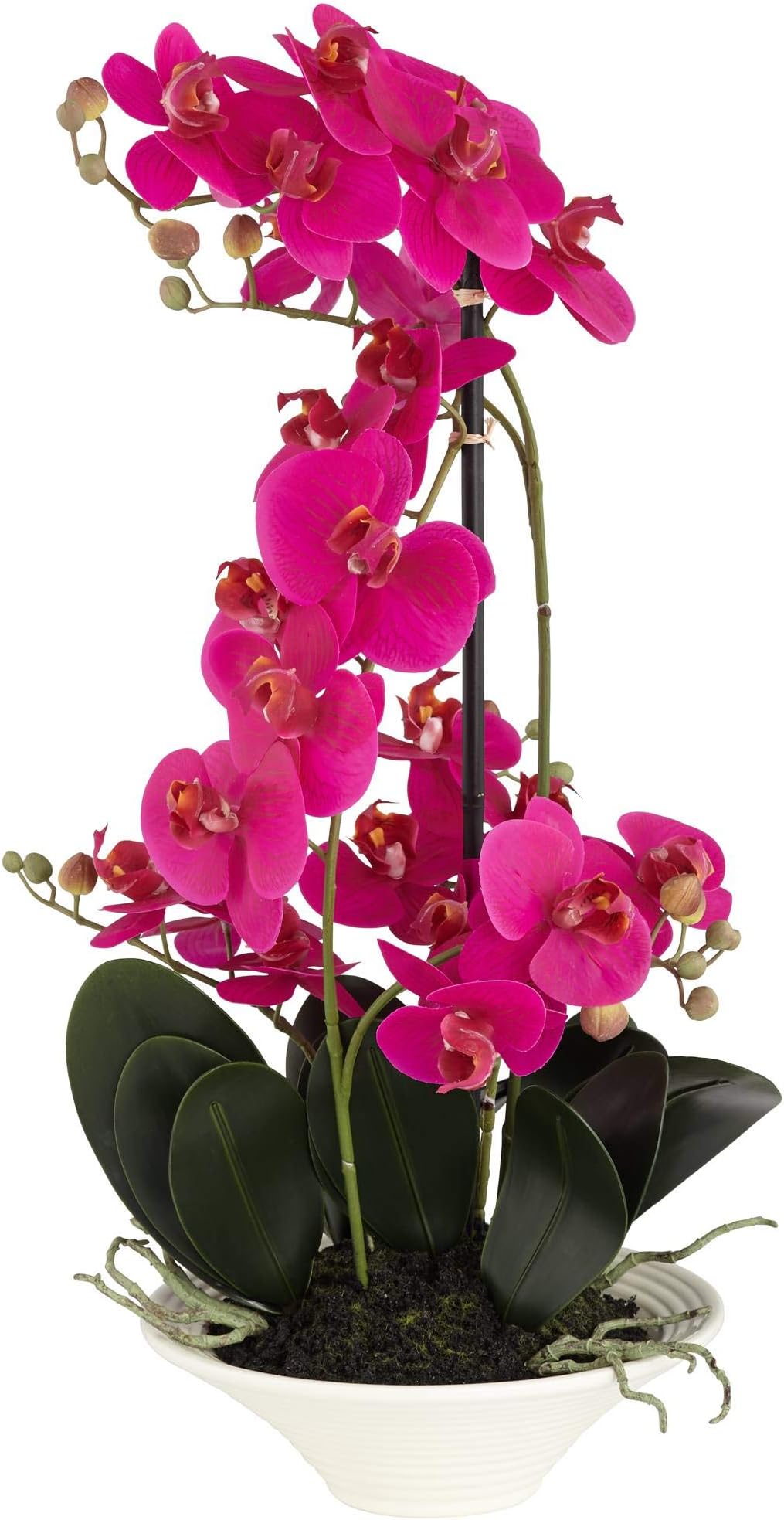 Dahlia StudiosPotted Silk Faux Artificial Flower Arrangement Realistic Pink Orchid in White Ceramic Pot for Home Decoration Living Room Office Bedroom Bathroom Kitchen Dining Room 24" High