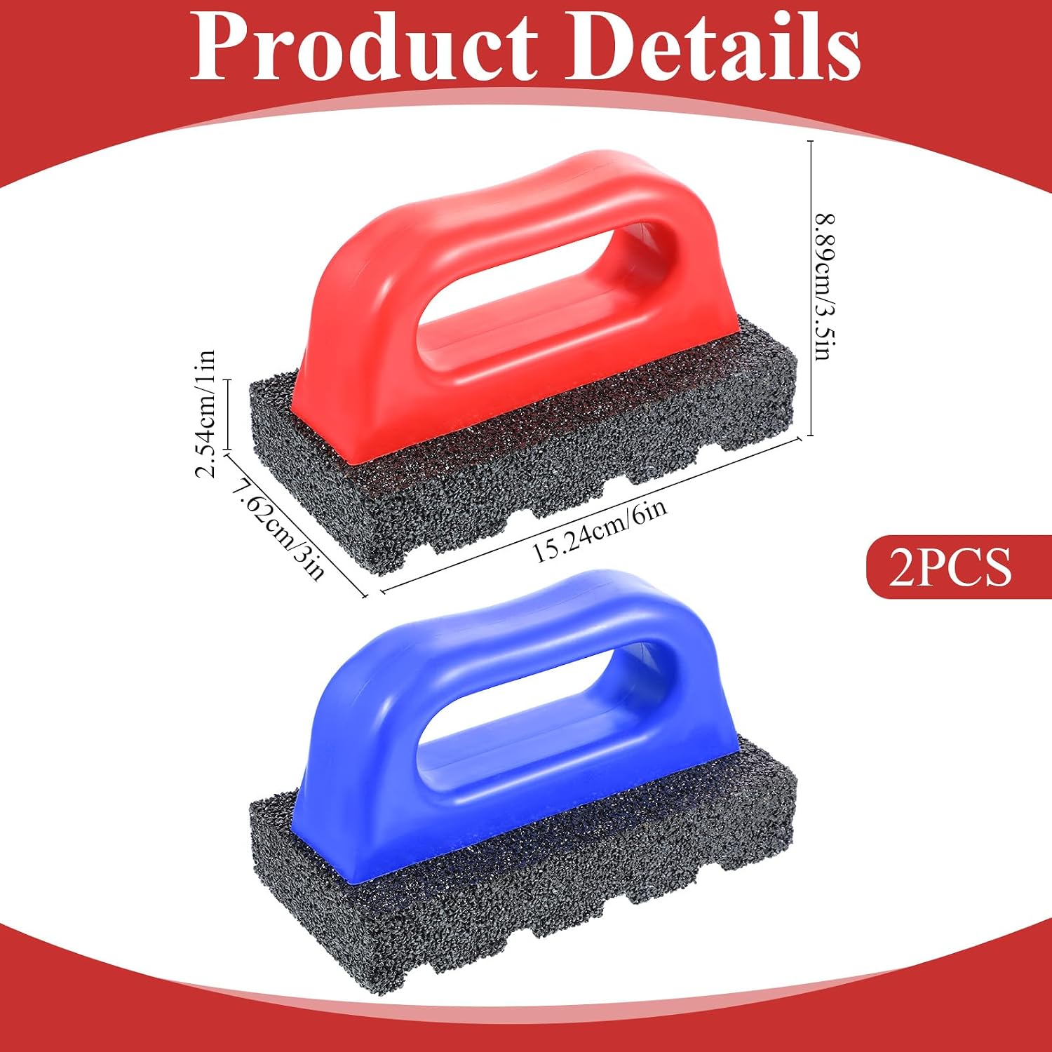 2 Pcs Rub Brick with Handle, Concrete 20 Grit Surface Concrete Tool | Diamond Masonry Rubbing Tool, Smoothing Cleaning Removing Marks Tool (Red, Blue)