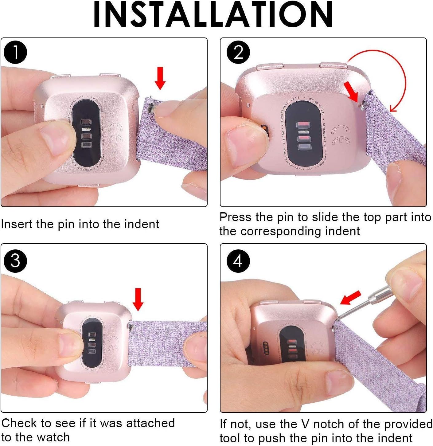 KIMILAR 4-Pack Woven Bands Compatible with Fitbit Versa/Fitbit Versa 2/Fitbit Versa Lite Edition, Soft Breathable Adjustable Women Men Versa Replacement Band for Versa Watch