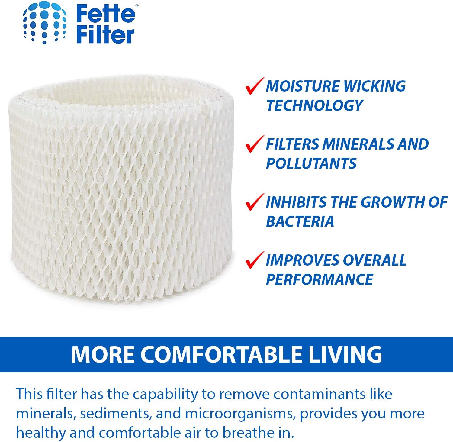 Fette Filter - 4 Pack of Humidifier Wicking Filters Compatible with Vicks Kaz & Protec Replacement Wicking Humidifier Filter Compare to Part # WF2 (Pack of 4) -