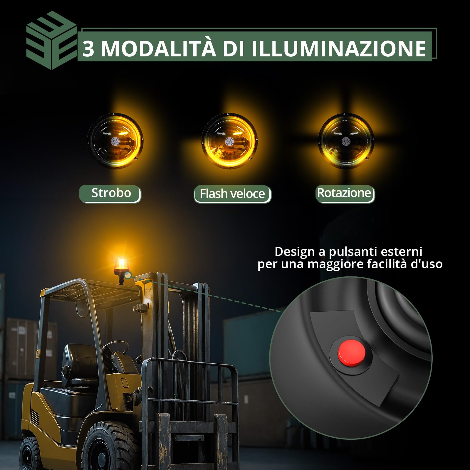 EYPINS 2 Pezzi 60 LED Luce Stroboscopica per Auto,3 Modalità di Illuminazione,Luce Lampeggiante per Trattore Camion Furgone,Ambra,Antipolvere e Impermeabile