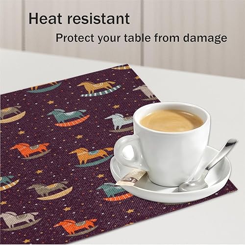 Miniatura 5 de Cute Horse Texture Placemats Set of 4 Table Mats Washable Placemat Waterproof Place Mats for Party Home Dining Table Decor 18x12 in