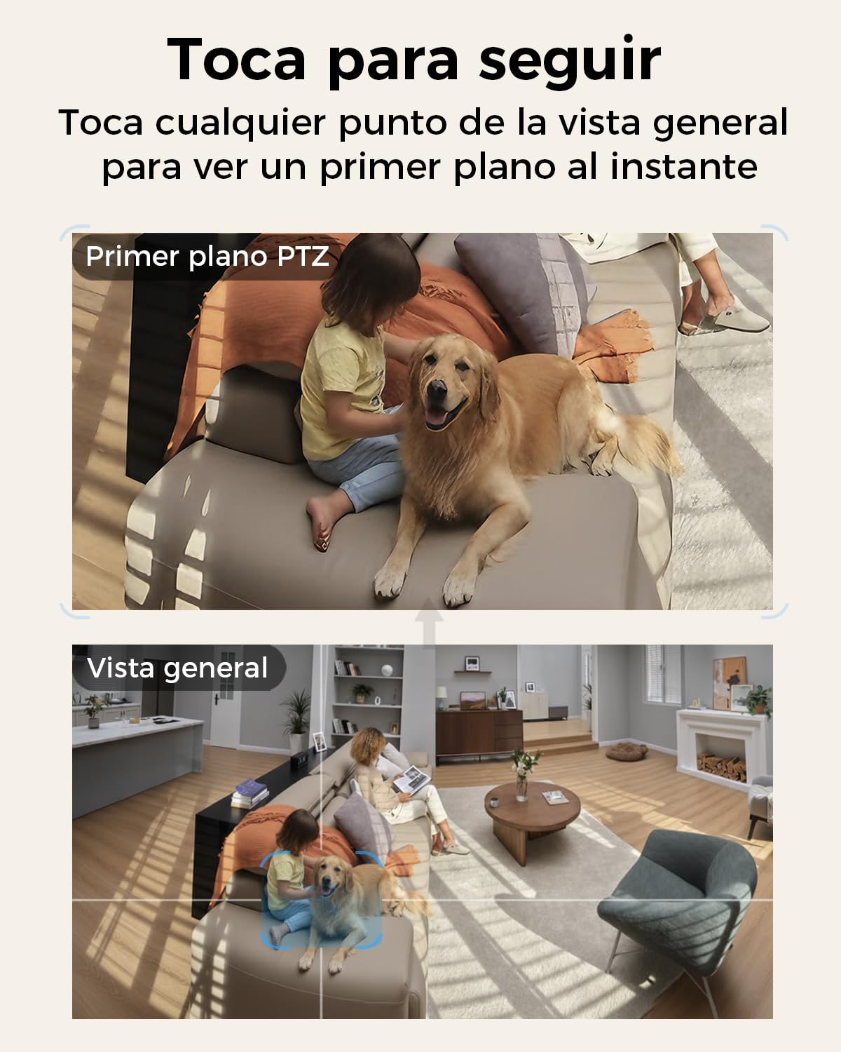 VIRTAVO XD1 Cámara Vigilancia WiFi Interior 1080P Doble Lente, 2 Vistas en 1 Pantalla, Visión Nocturna, Seguimiento Inteligente, Audio Bidireccional, PTZ 360° para Bebés/Mascotas/Seguridad en Casa