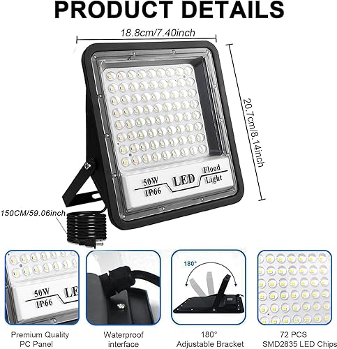 Miniatura 10 de CREATESTAR Paquete de 2 focos LED de 100 W para exteriores, luces de trabajo LED superbrillantes de 10000 lúmenes, reflectores exteriores