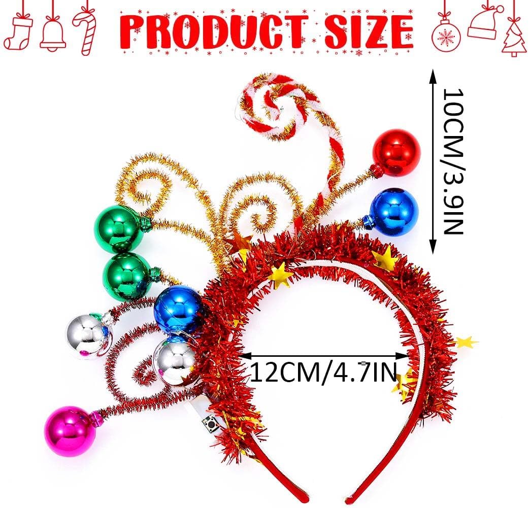 GORTIN Light up Christmas Ball Headband LED Xmas Glowing Candy Cane Headdress New Years Headpiece Holiday Costume Headwear Hair Accessories for Women - Image 4