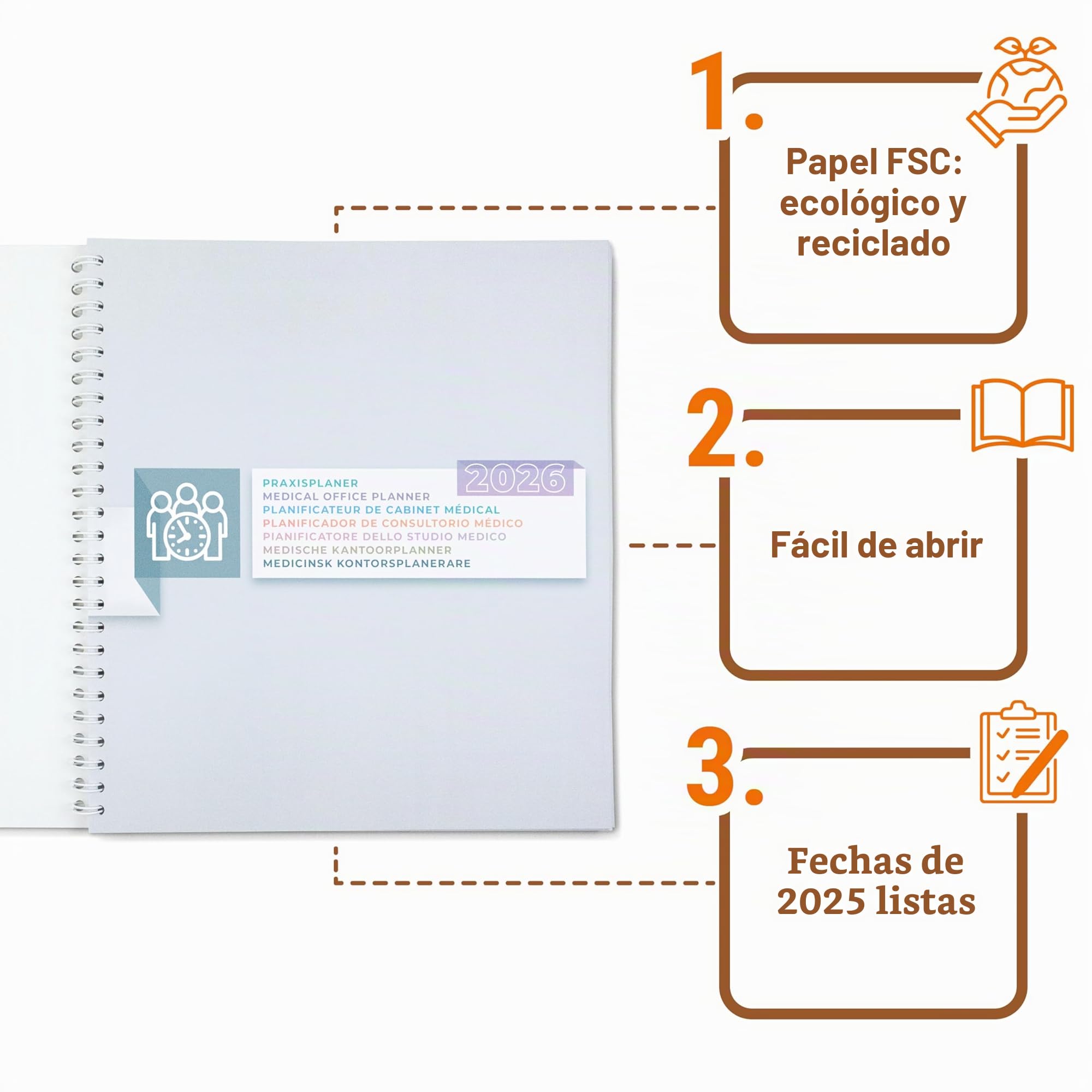 1 agenda del consultorio 2026 Libro de agenda médica con intervalos de 15 minutos, 2 columnas por día calendario médico extra grande para libro de citas formato 33x30 cm.