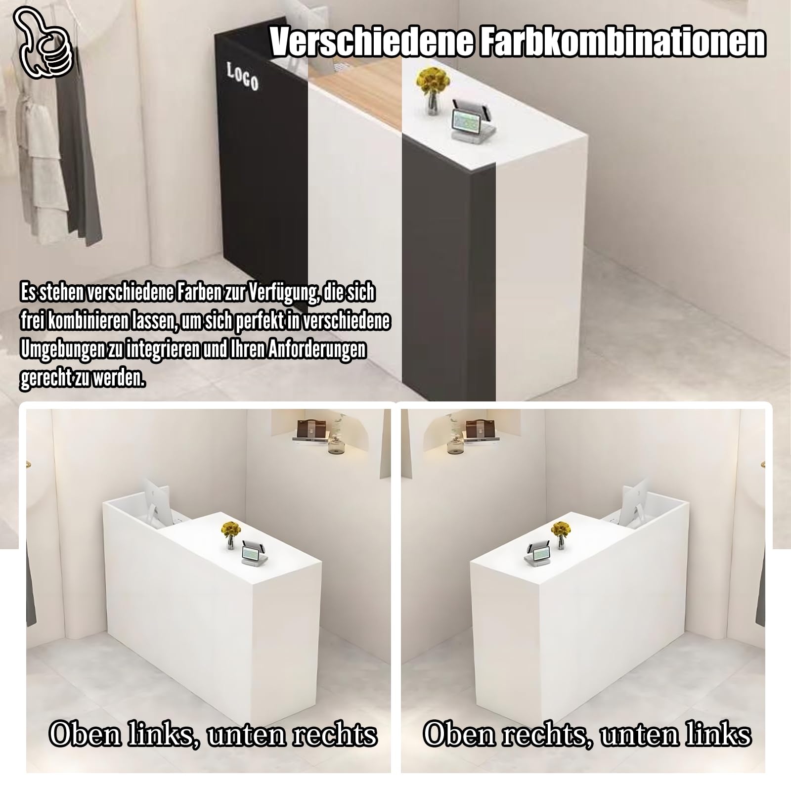 Empfangstheke aus Holz mit Stauraum 80-200 cm Kassentisch für Büro Praxis Friseursalon