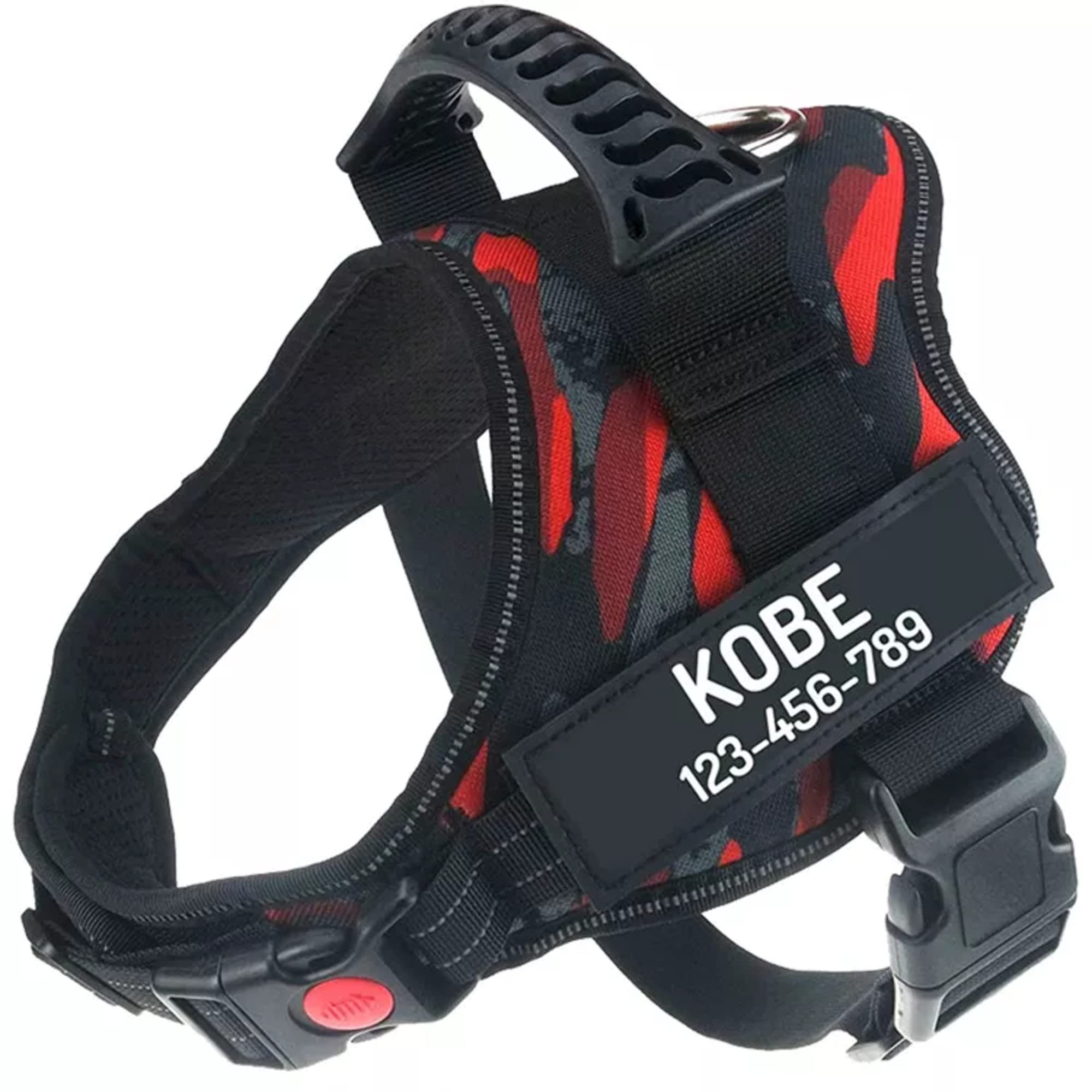 Lucere Personalised No Pull Dog Harness – No Pull Harness for Dogs with Custom Name Patch – Dog Harness No Pull for Training, Walking – Anti Pull Harness for Prevention | Red Camo - XS