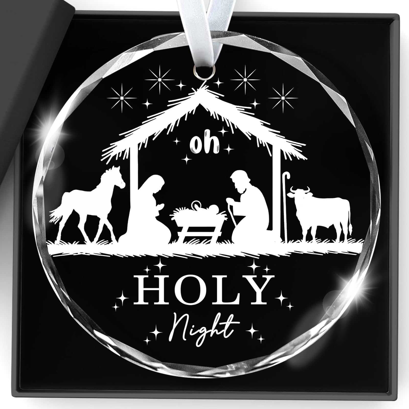 Qylazune Women's Birth Christmas Decorations Christian Gifts For The Nativity Scene Gifts Oh Holy Night Crystal Keepsake, Christmas Scene Tree Decoration, Gift For Family,, Friends, Teachers