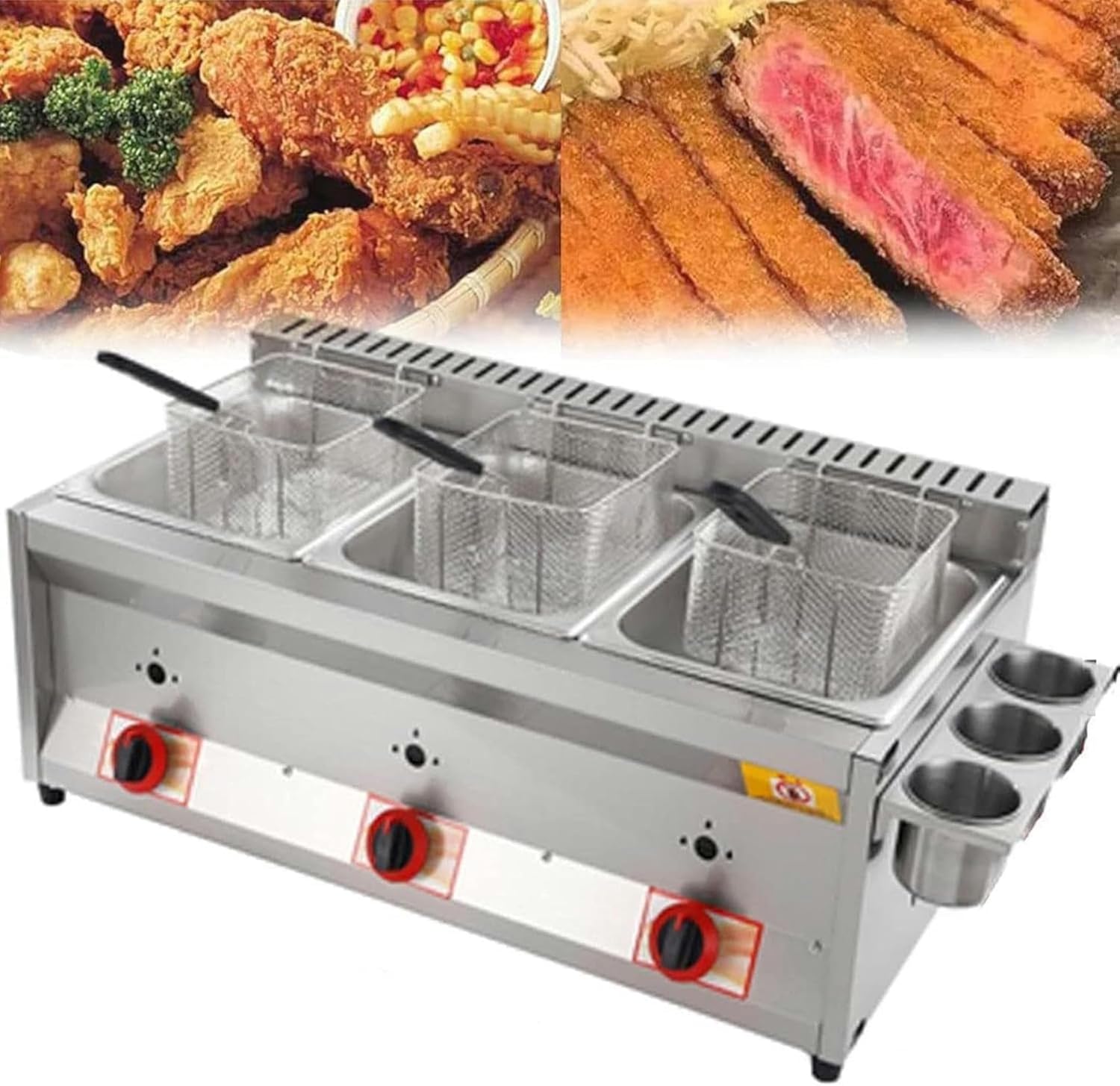 XENITE Countertop Gas Fryer for Home and Commercial, Kitchen Frying Machine, Chip Fryers Adjustable Firepower, Thick Counter Top Deep Fryer with Basket and Lid,SinglePot