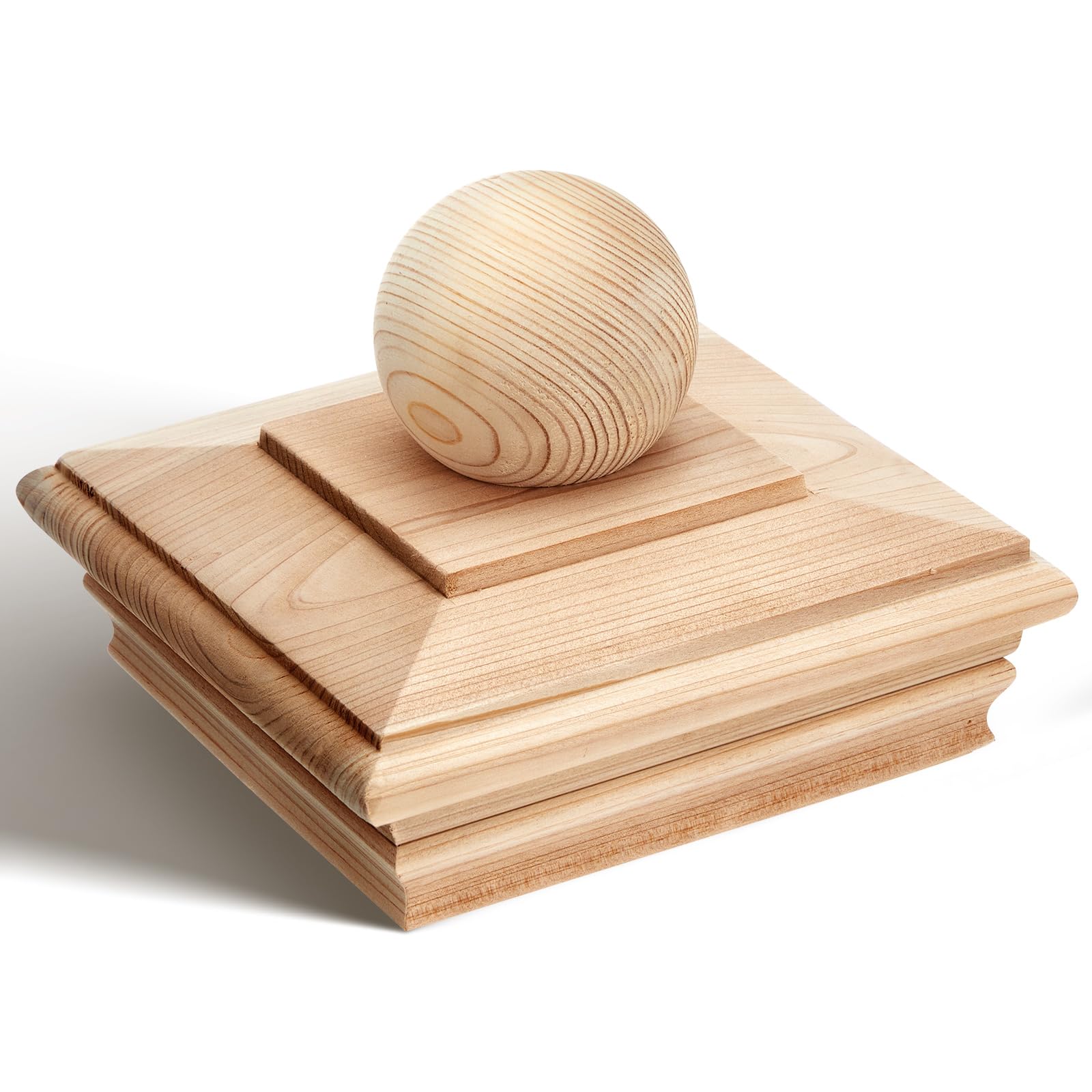 Hosuly 1 Pcs 6 x 6 Inch (Actual 5-5/8") Wood Post Caps with Ball Finial