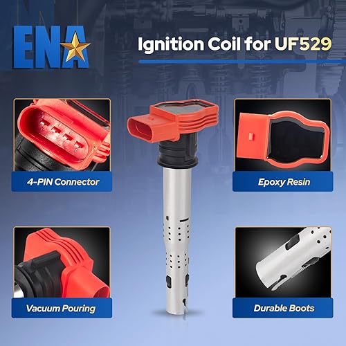Miniatura 2 de ENA Bobinas de encendido UF529 compatibles con 2.0T Audi A4 A6 Volkswagen VW CC Passat GTI 2008 2009 2010 2011 2012 2013 2014 2015 2016 2.0 paquetes