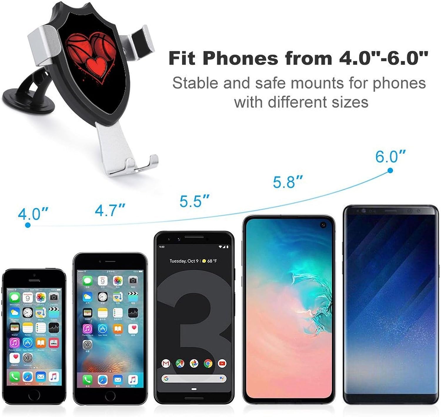Basketball Heart Funny Phone Mount Adjustable Angle for Car Dashboard Windshield Vent Universal Automobile Accessories image 3