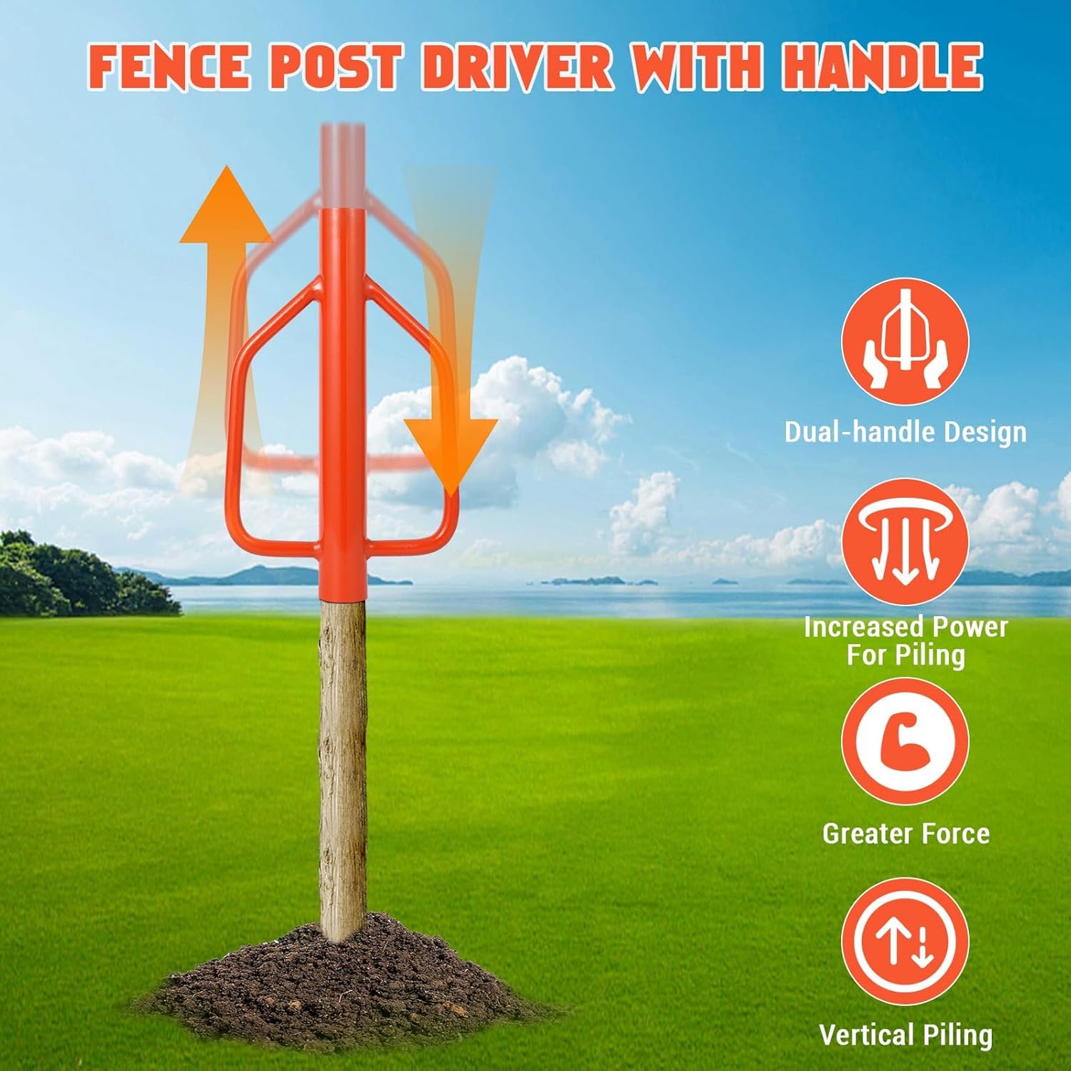 Fence Post Driver t-Post Pounder, Heavy Duty Steel Post Hammer with Handle for Wooden/u-Channel/Metal Fences, 8LB-37LB Multi-Size Options Available
