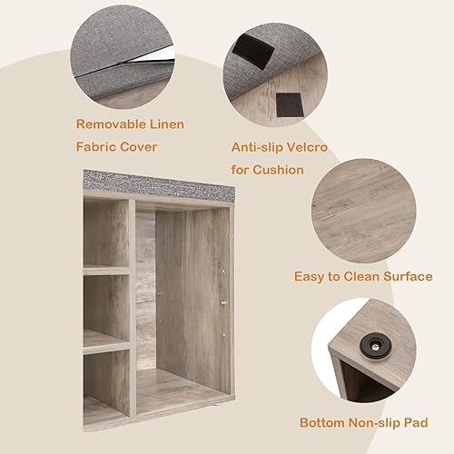 Miniatura 71 de DINZI LVJ Banco organizador de zapatos con cojín, zapatero de 9 cubos y estantes ajustables, multifuncional, para salas de estar, dormitorio, Gris