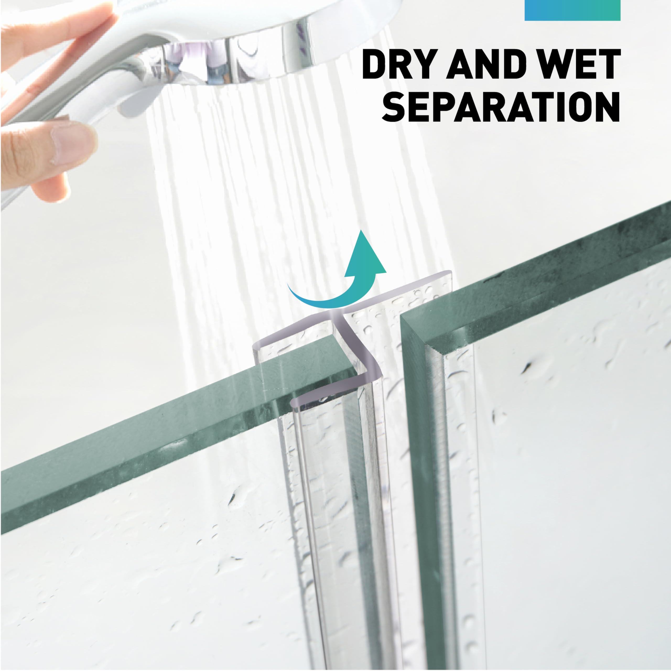 Tira de sellado lateral sin marco para vidrio de 9,5 mm x 195,6 cm, barrido transparente para detener fugas y crear una barrera de agua