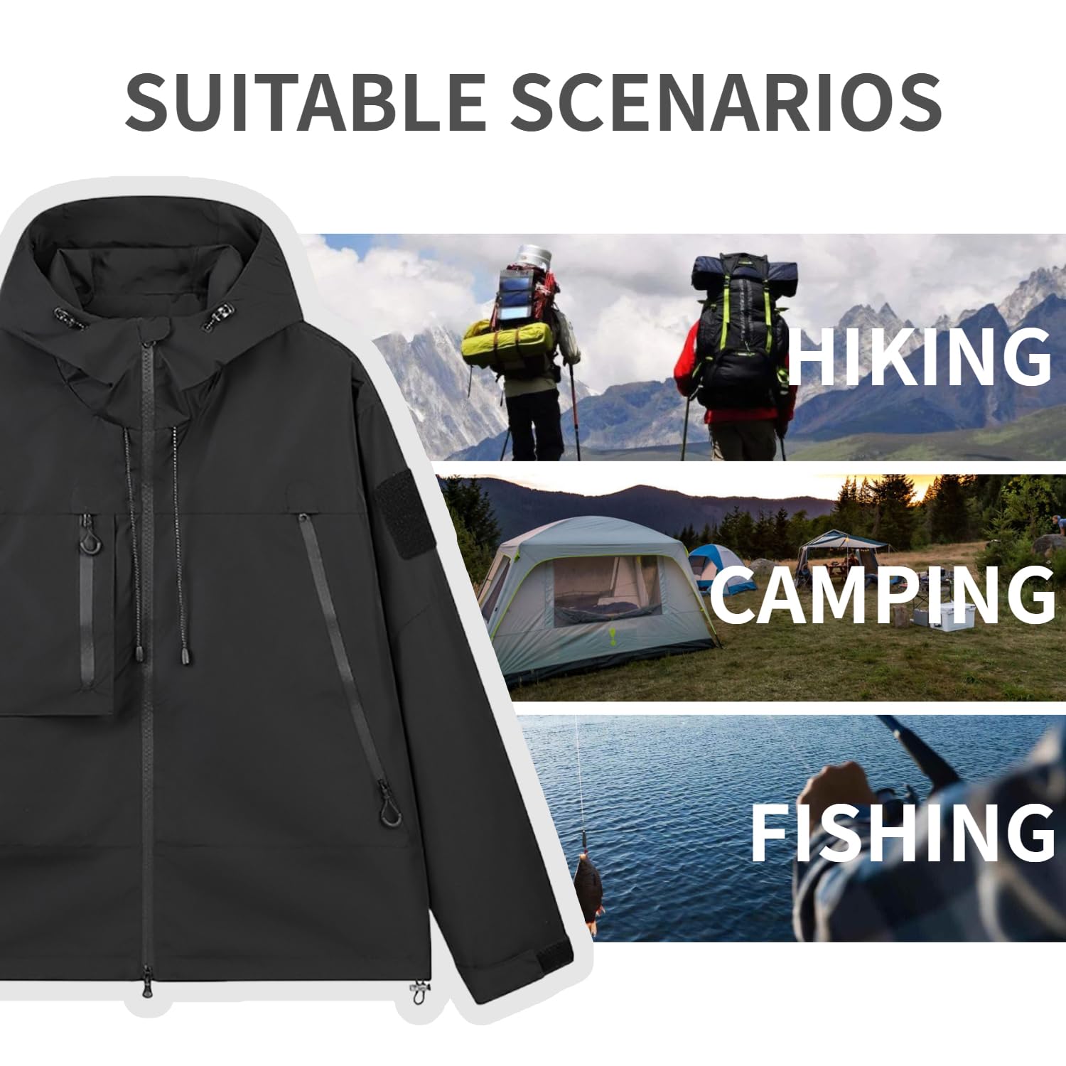 WINKEEY Veste Homme Imperméable avec Capuche Coupe-Vent Léger Manteau Pluie pour Randonné Camping Pêche