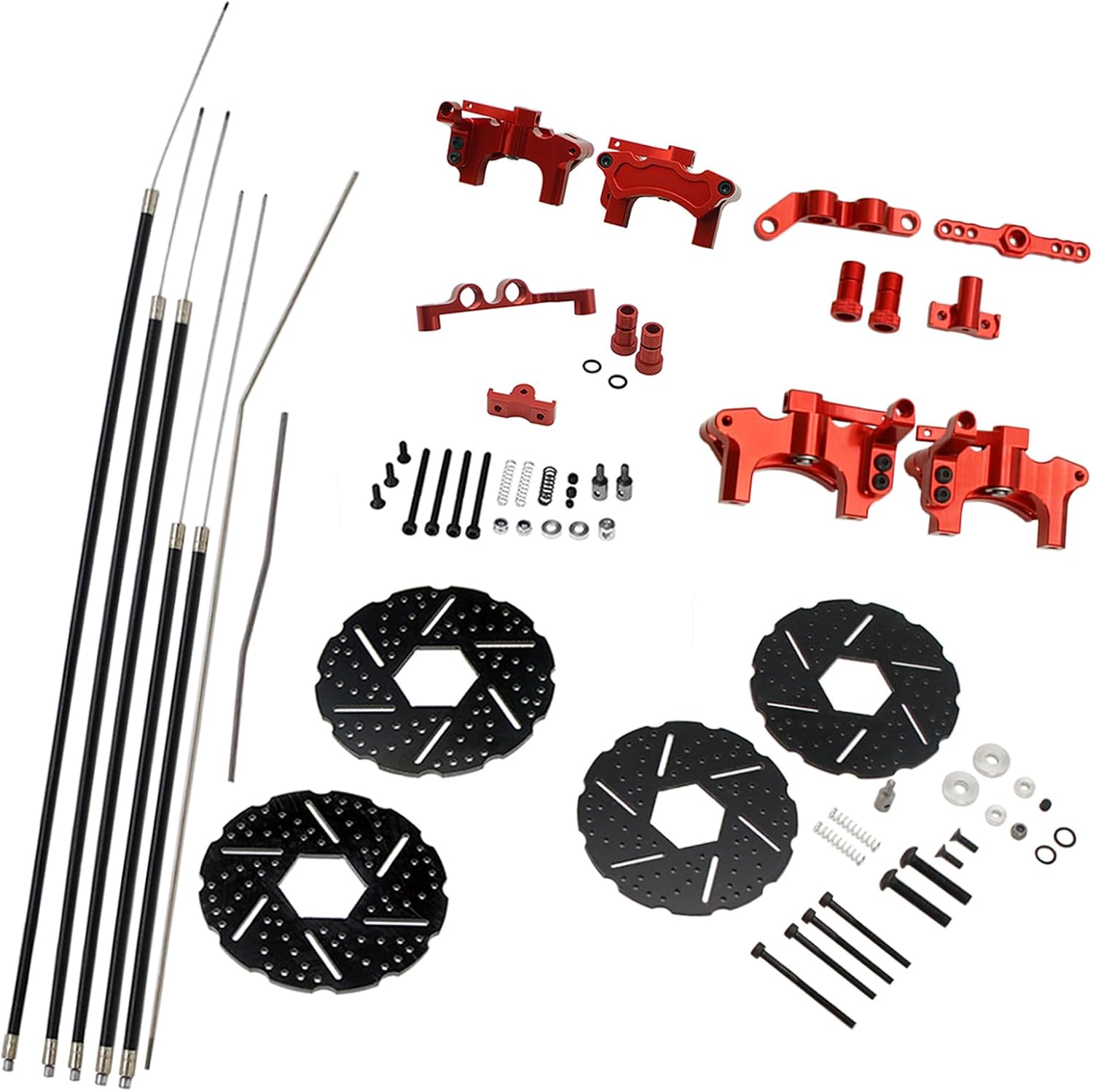 FLMLF Front Rear Cable Brake System Wire Brakes Kit for 1/5 HPI ROFUN BAHA ROVAN KM Baja 5B 5T 5SC Rc Car Parts (Red)