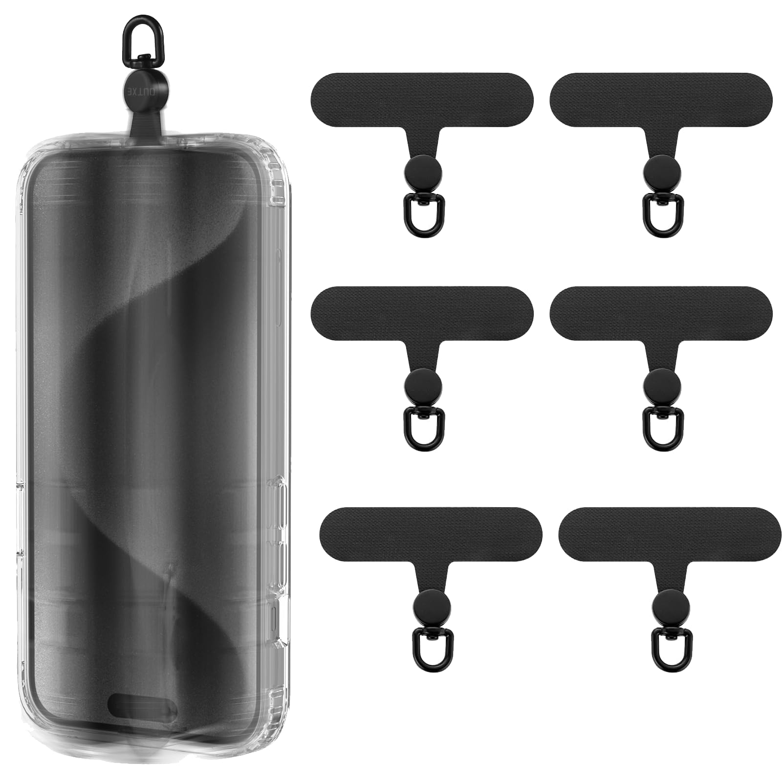 【6 Pack】Phone Tether Tab for iPhone, Cell Phone Lanyard Patch, Phone Strap Replacement Part for All Full Phone Cases (Black)
