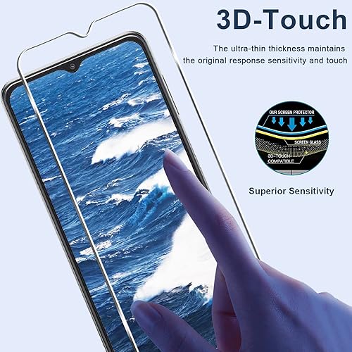 Miniatura 5 de [Paquete de 3+3] Protector de pantalla para Galaxy A13 con protector de lente de cámara, película de vidrio templado HD, dureza 9H, antiarañazos,