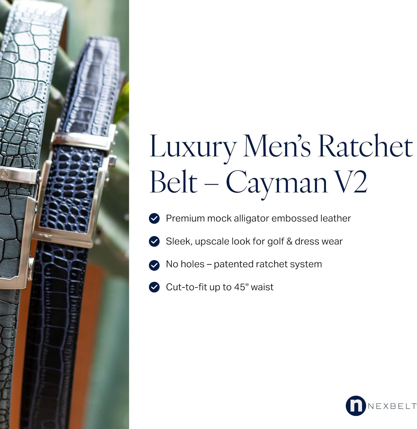 Nexbelt Cayman V2 Ratchet Belt for Men – Adjustable 1 3/8" Strap - Cut-to-Fit - Luxury Golf & Dress Belt - Image 2