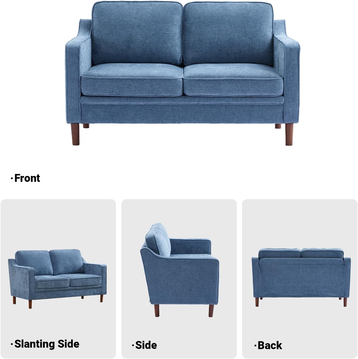 Kingfun 56" Chenille Sofa, Loveseat Couch, Mid Century Modern Love Seat Couches with Solid Wood Frame for Living Room & Bedroom, Light Blue