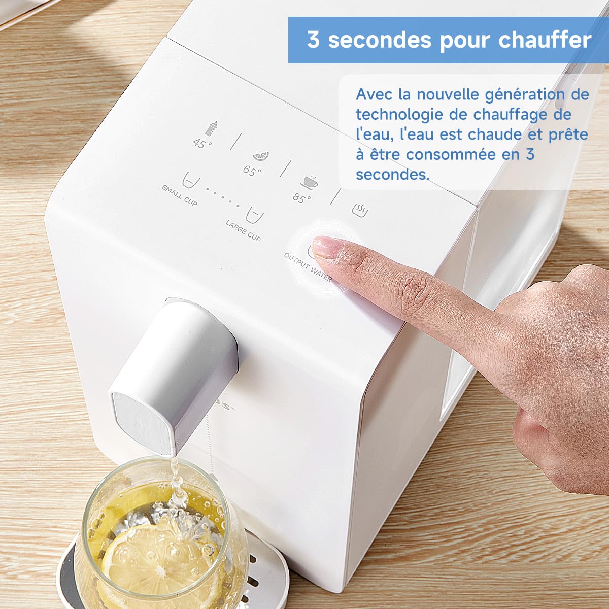 Distributeur eau chaude, distributeur instantané avec filtration et chauffage, 3 cartouches filtrantes. Filtrez l'eau pour réduire le calcaire, le chlore, le plomb.