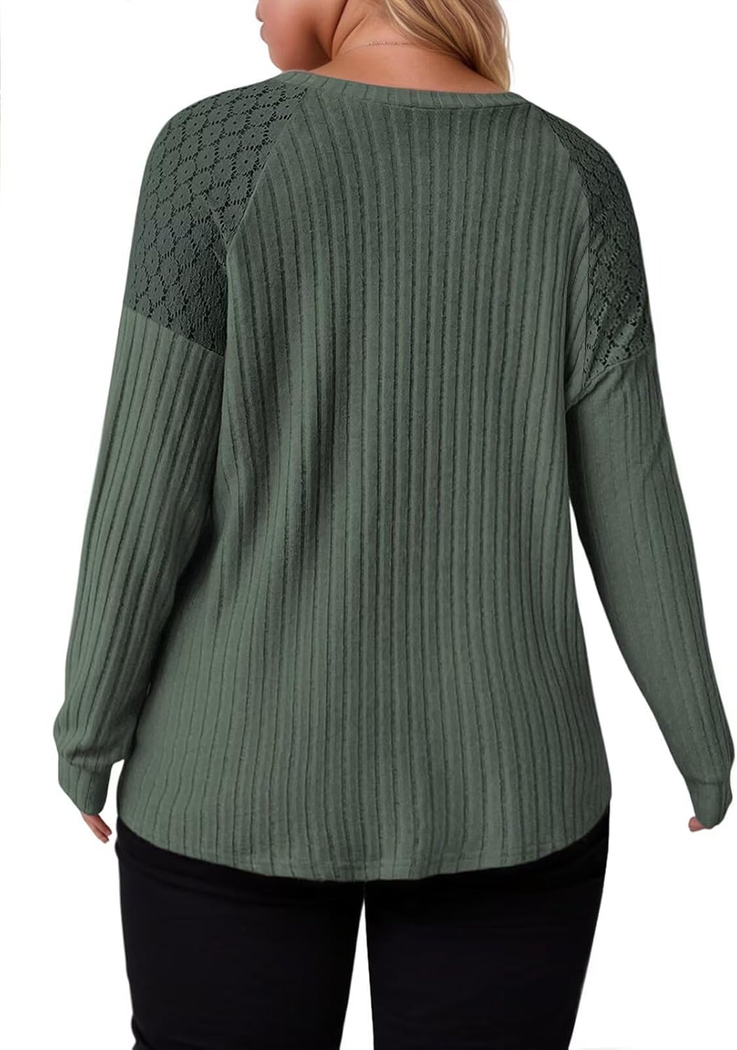 DOLNINE Plus-Size-Tops for Women Fall Casual Crew Neck Shirts Fashion Lace Pullover Lightweight Long Sleeve Sweatshirts - Image 4