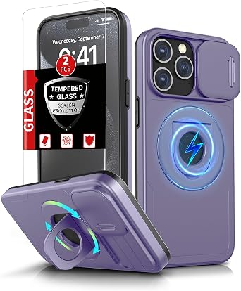 for iPhone 15 Pro Max Case Magnetic ,with Kickstand + Camera Cover