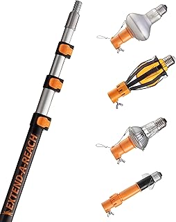 4-12 ft Telescopic Light Bulb Changer for High Ceilings // Light Bulb Remover Tool High Ceilings Kit with Suction Cups, Basket and Microfiber Cloth // 20ft High Reach Light Bulb Changer with Pole
