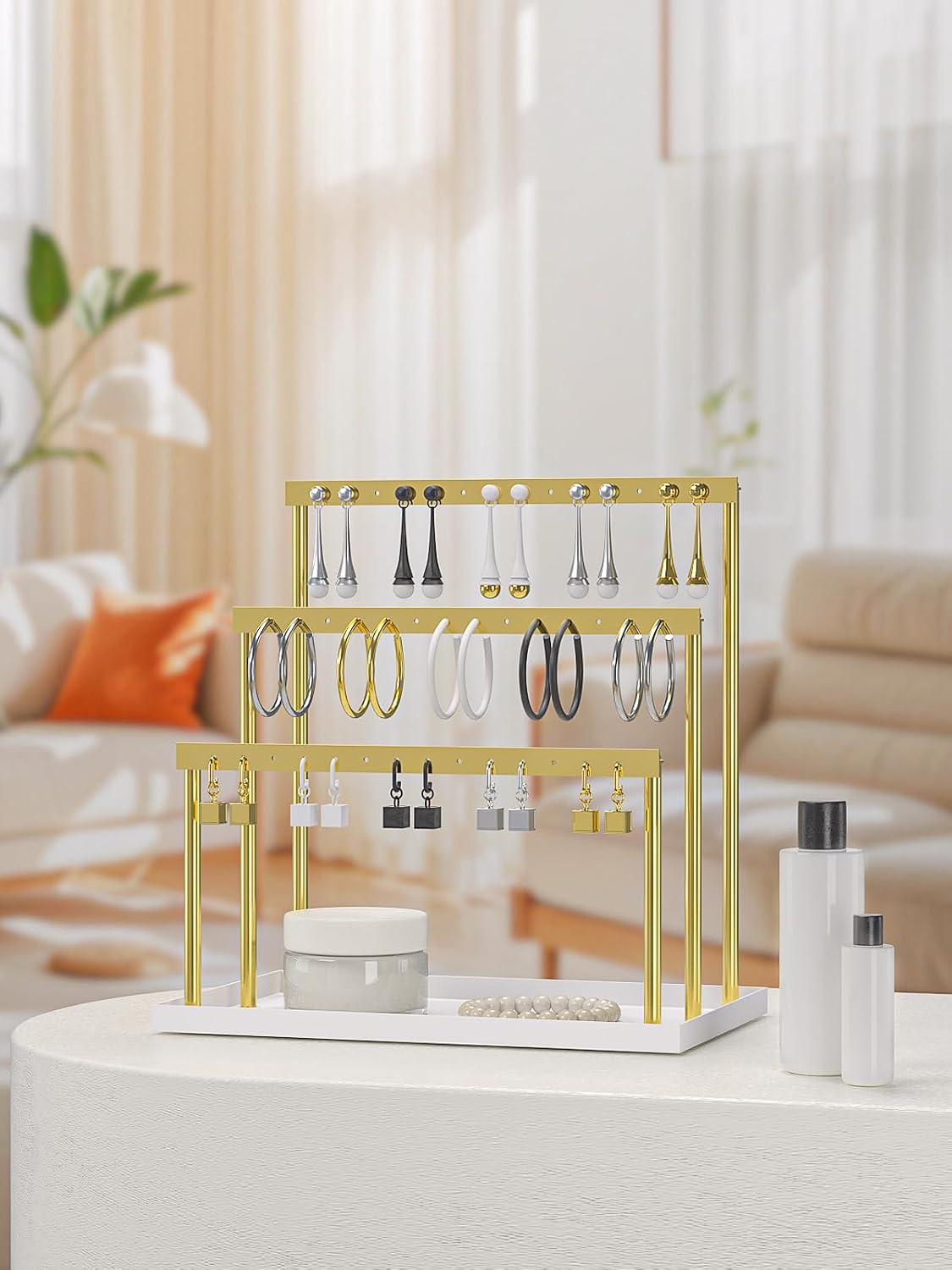 3-Tier Earring Holder Organizer, Earring Display Stand,Earring Holder Stand for Hanging,Earring Tree (Gold)